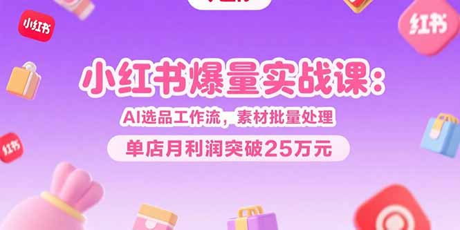 小红书爆量实战课：AI选品工作流，素材批量处理，单店月利润突破25万元-卓别林资源社