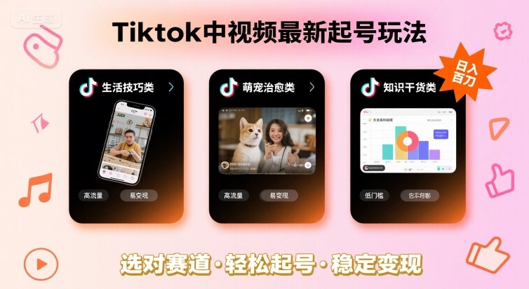 Tiktok中视频最新起号玩法，想要日入百刀，做好这几个赛道就可以了-卓别林资源社