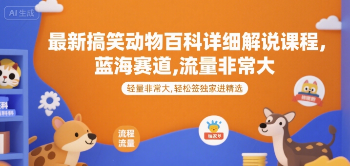 最新搞笑动物百科详细解说课程，蓝海赛道，流量非常大，轻松签独家进精选-卓别林资源社