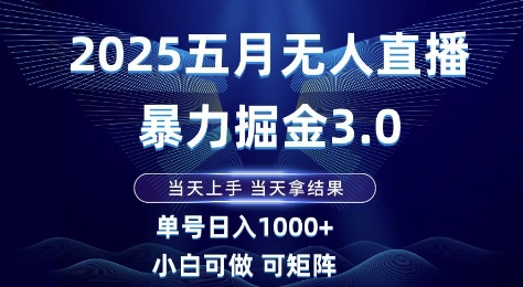 2025五月无人直播暴力掘金3.0，当天上手，当天拿结果，单号日入1k+小白可做可矩阵【揭秘】-卓别林资源社
