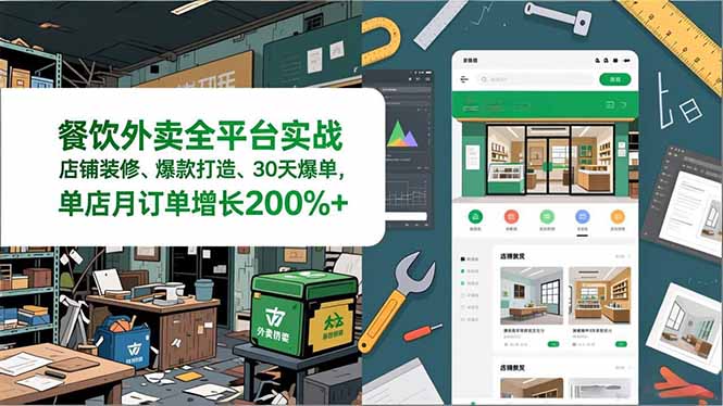 餐饮外卖全平台实战,店铺装修、爆款打造、30天爆单,手把手教学,单店月订单增长200%+-卓别林资源社