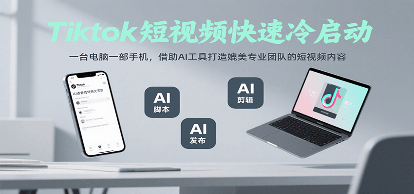 Tiktok短视频快速冷启动，一台电脑一部手机，借助AI工具打造媲美专业团队的短视频内容-卓别林资源社