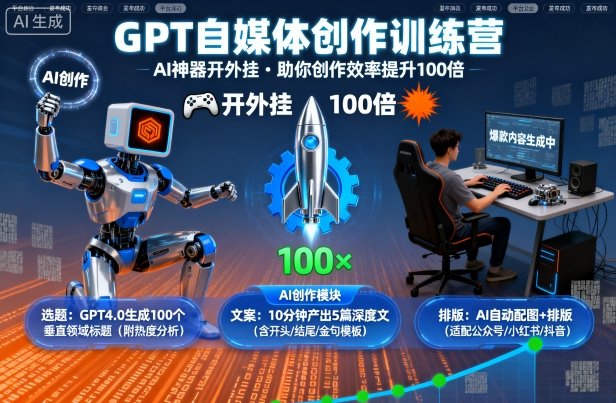 GPT自媒体创作训练营：AI神器开外挂，助你创作效率提升100倍-卓别林资源社