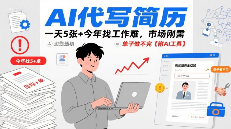 AI代写简历，一天5张+今年找工作难，市场刚需，单子做不完【附AI工具】-卓别林资源社