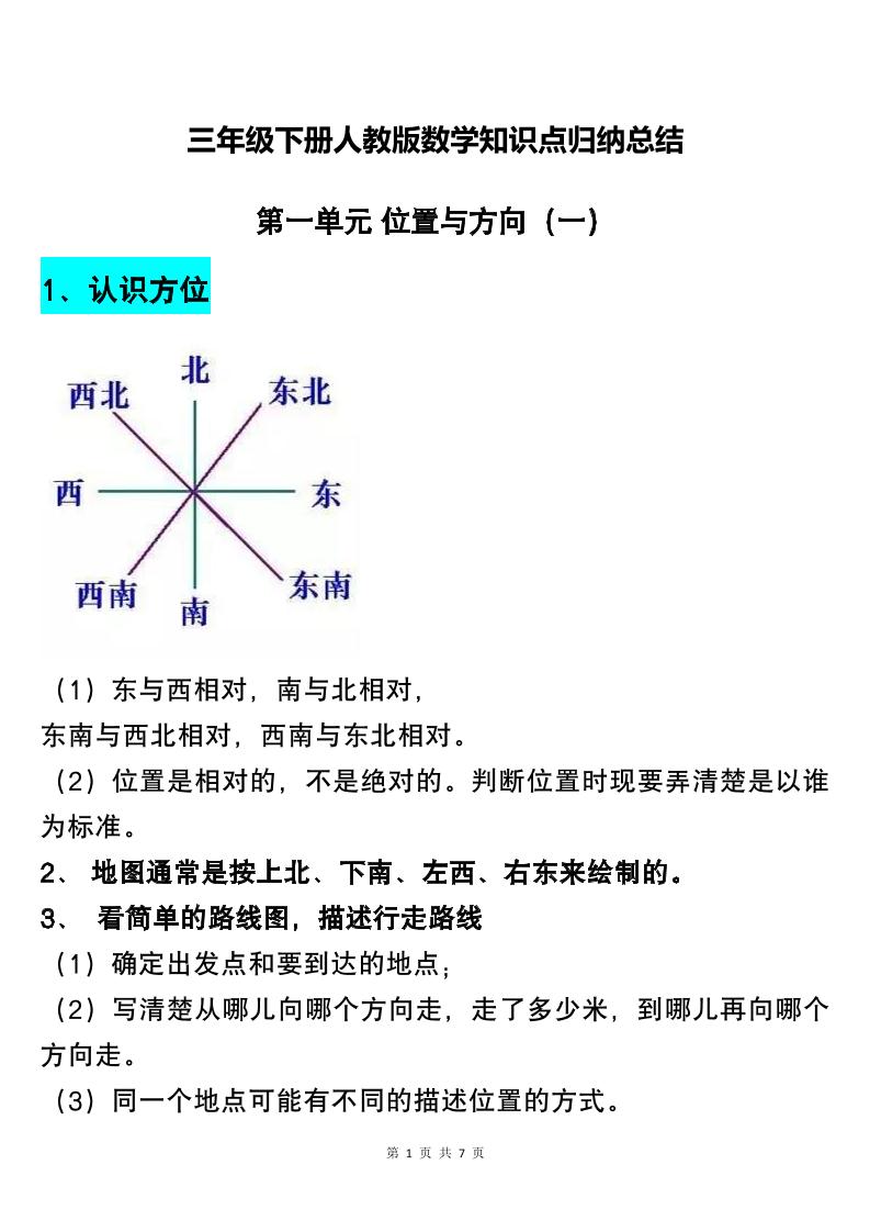 三下人教版数学知识点归纳总结-卓别林资源社