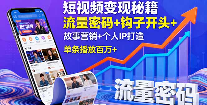 短视频变现秘籍，流量密码+钩子开头+故事营销+个人IP打造，单条播放百万+-卓别林资源社
