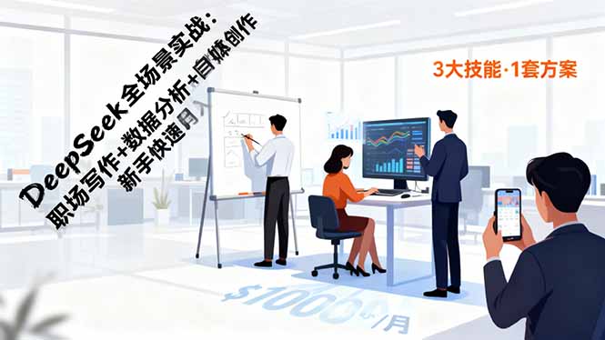 DeepSeek全场景实战：职场写作+数据分析+自媒体创作，新手快速月入过万-卓别林资源社