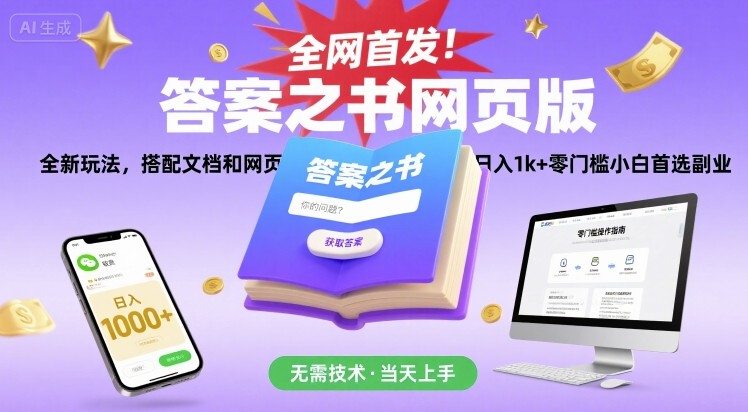 全网首发！答案之书网页版，全新玩法，搭配文档和网页，日入1k+零门槛小白首选副业【揭秘】-卓别林资源社