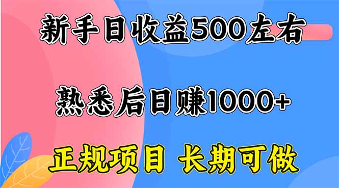 新手日收益500+ 正规项目 长期可做-卓别林资源社