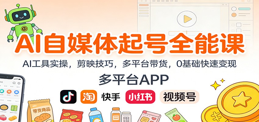 AI自媒体起号全能课：AI工具实操，剪映技巧，多平台带货，0基础快速变现-卓别林资源社