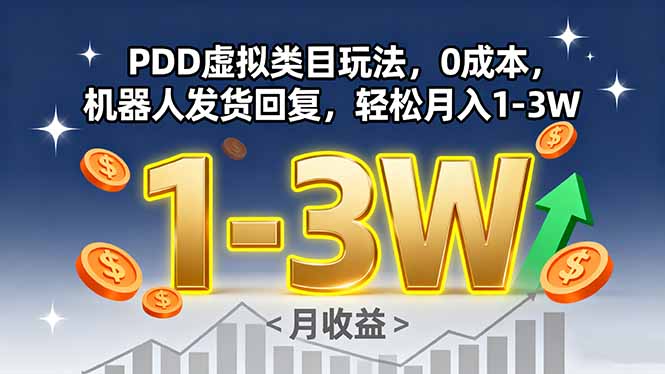 PDD虚拟类目玩法，0成本，机器人发货回复，轻松月入1-3W-卓别林资源社