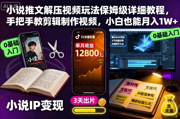 小说推文解压视频玩法保姆级详细教程，手把手教剪辑制作视频，小白也能月入1W+-卓别林资源社