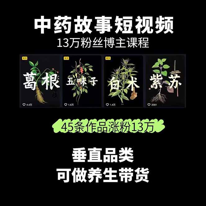 图片[1]-中草药养生赛道：AI文案+故事模板+橱带货，45条作品涨粉13w+单月变现1万+-卓别林资源社