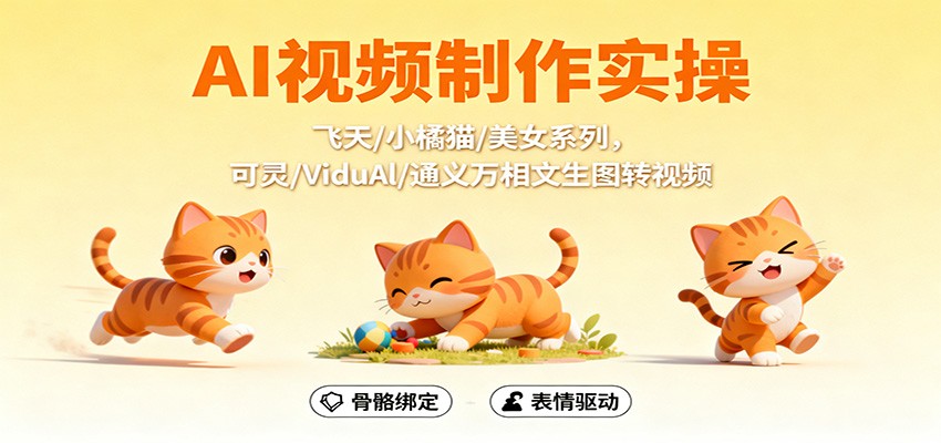 AI视频制作实操,飞天/小橘猫/美女系列,可灵/ViduAl/通义万相文生图转视频-卓别林资源社
