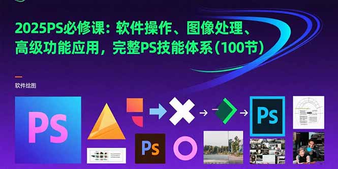 2025PS必修课：软件操作、图像处理、高级功能应用，完整PS技能体系(100节-卓别林资源社