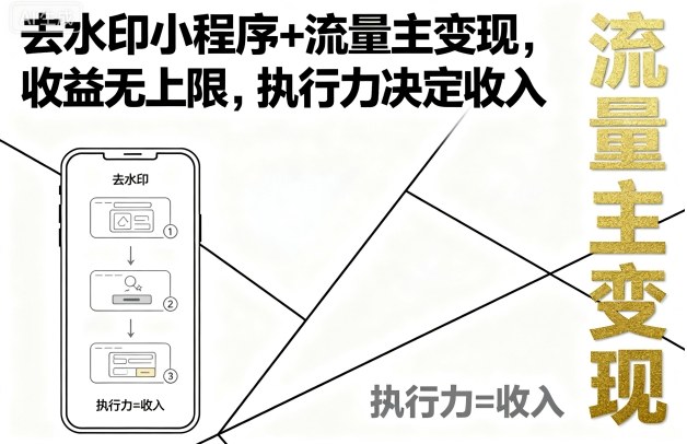 去水印小程序+流量主变现，收益无上限，执行力决定收入-卓别林资源社