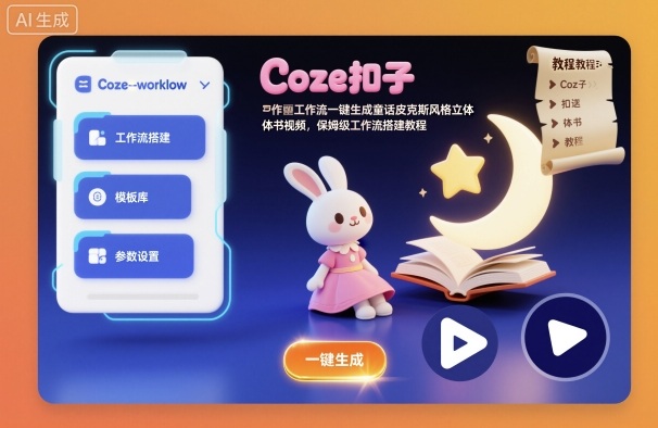 Coze扣子工作流一键生成童话皮克斯风格立体书视频,保姆级工作流搭建教程-卓别林资源社