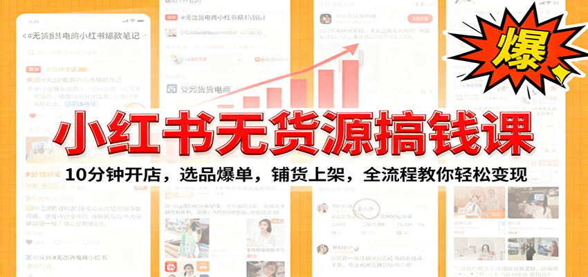 小红书无货源爆单课：10分钟开店，选品爆单，铺货上架，全流程教你轻松变现-卓别林资源社