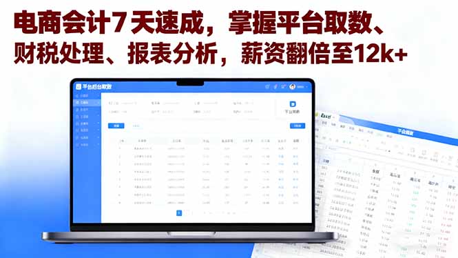 电商会计7天速成，掌握平台取数、财税处理、报表分析，薪资翻倍至12k+-卓别林资源社