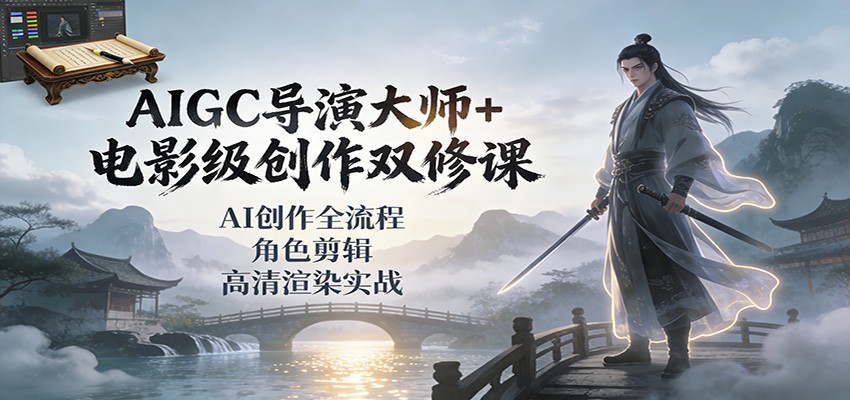 AIGC导演大师+电影级创作双修课：AI创作全流程、角色剪辑、高清渲染实战-卓别林资源社