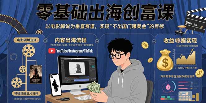 零基础出海创富课：以电影解说为垂直赛道，实现不出国门赚美金的目标-卓别林资源社