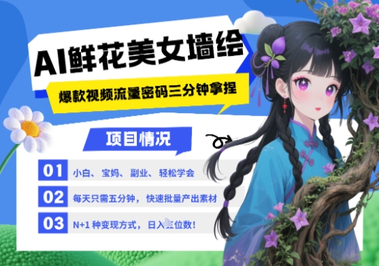 AI+墙绘+美女+鲜花，2025最火流量密码，小白三分钟学会，N种变现渠道，月入五位数-卓别林资源社