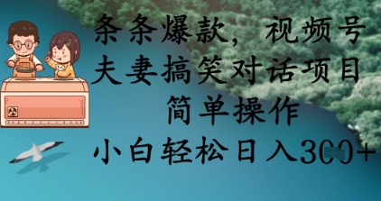 条条爆款，视频号夫妻搞笑对话项目，简单操作，小白轻松日入3张+-卓别林资源社