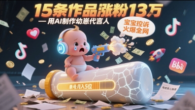 用AI制作幼崽代言人，宝宝的控诉火爆全网，15条作品涨粉13W，单号月入5位数实操教程-卓别林资源社