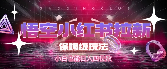 悟空小红书拉新，保姆级玩法，小白也能日入四位数-卓别林资源社