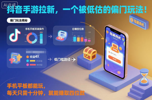抖音手游拉新，一个被低估的偏门玩法！手机平板都能玩，每天只需十分钟，就能賺取四位数【揭秘】-卓别林资源社