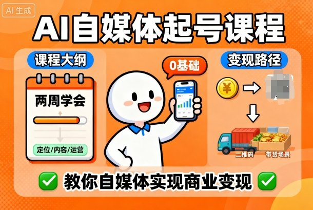 AI自媒体起号课程，0基础小白两周学会，教你自媒体实现商业变现-卓别林资源社
