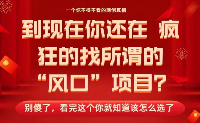马上26年了,你还在找所谓的风口项目?别傻了,看完这个你全都懂了!【揭秘】-卓别林资源社