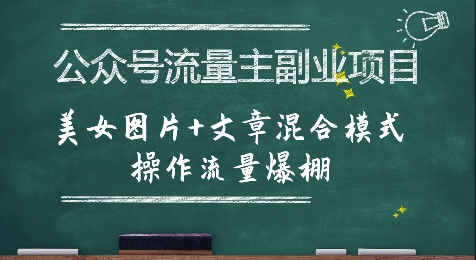 公众号流量主副业项目，美女图片+文章混合模式操作流量爆棚-卓别林资源社