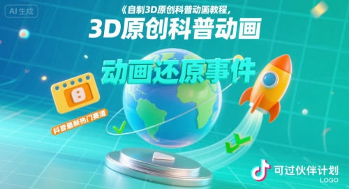 自制3D原创科普动画教程，动画还原事件，抖音最新热门赛道，可过伙伴计划-卓别林资源社