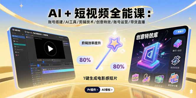 AI+短视频全能课：账号搭建/AI工具/剪辑技术/创意特效/账号运营/带货直播-卓别林资源社