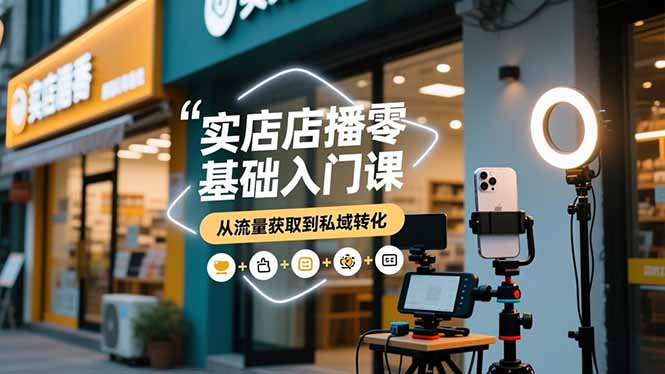 实体店播零基础入门课，实体店+短视频+直播+微信生态+私域社群，从流量获取到私域转化-卓别林资源社