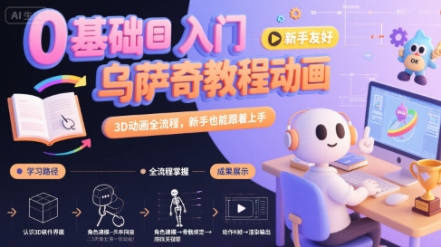 0基础入门乌萨奇教程动画，3D动画全流程，新手也能跟着上手-卓别林资源社