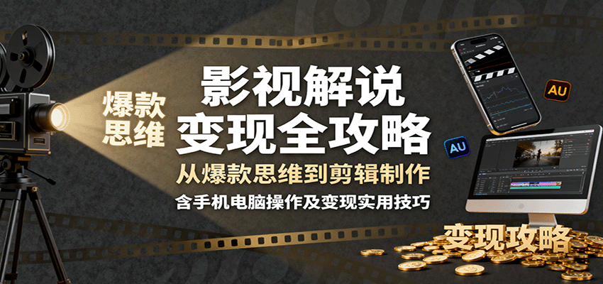 影视解说变现全攻略：从爆款思维到剪辑制作，含手机电脑操作及变现实用技巧-卓别林资源社