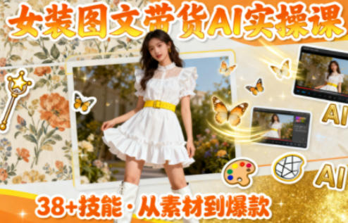 女装图文带货的AI实操课，覆盖38个实用技能，快速提升素材制作效率-卓别林资源社