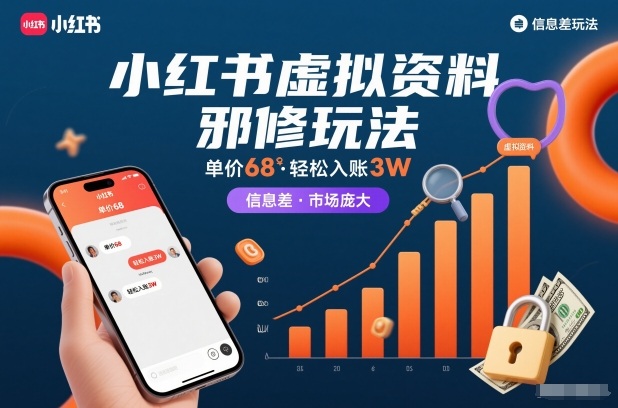 小红书虚拟资料邪修玩法，单价68，轻松入账3W，信息差玩法，市场庞大-卓别林资源社