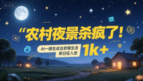 农村夜景杀疯了！AI一键生成治愈系慢生活，单日狂入1k+-卓别林资源社