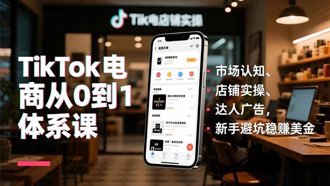 TikTok电商从0到1体系课，市场认知、店铺实操、达人广告，新手避坑稳赚美金-卓别林资源社