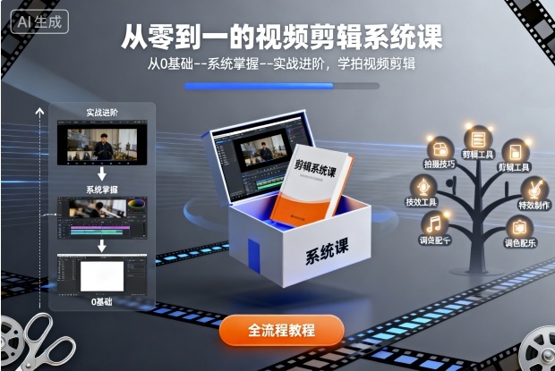 从零到一的视频剪辑系统课，从0基础--系统掌握--实战进阶，学拍视频剪辑-卓别林资源社