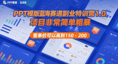 PPT模版蓝海赛道副业特训营1.0，项目非常简单粗暴，客单价可以高到150-200-卓别林资源社
