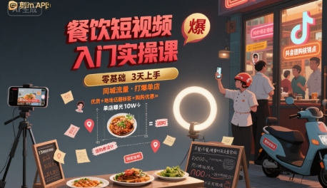 餐饮短视频入门实操课，引爆同城流量，打爆单店-卓别林资源社