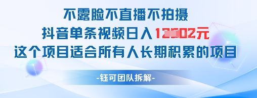不露脸不直播不拍摄抖音单条视频日入1k+这个项目适合所有人长期积累的项目-卓别林资源社