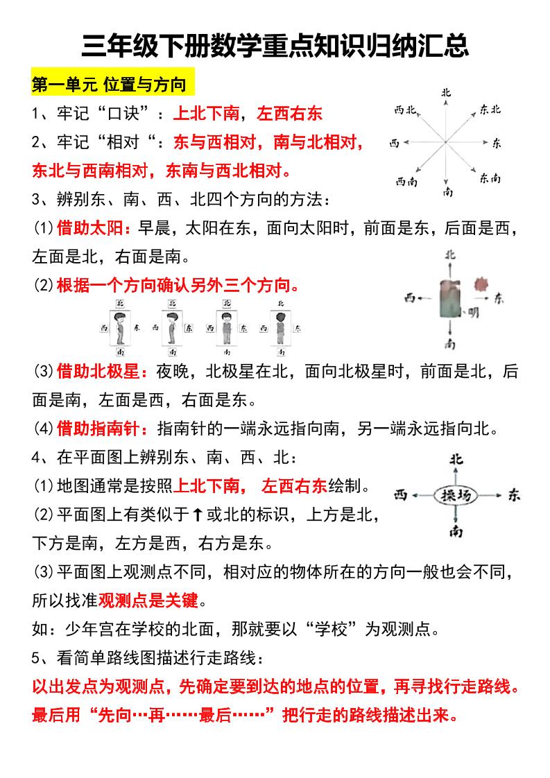 三年级下册数学重点知识归纳汇总-卓别林资源社