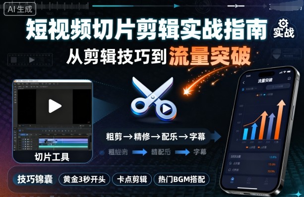 短视频切片剪辑实战指南，从剪辑技巧到流量突破-卓别林资源社