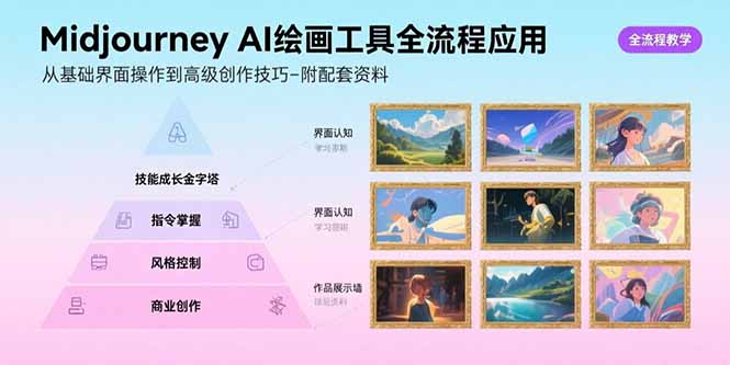 Midjourney AI绘画工具全流程应用，从基础界面操作到高级创作-附配套资料-卓别林资源社