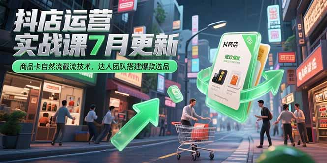 抖店运营实战课7月更新，商品卡自然流截流技术，达人团队搭建爆款选品-卓别林资源社